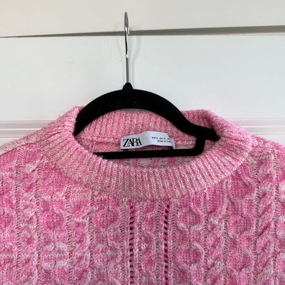 Zara Cable Knit Metallic Pink Cropped Sweater - Picture 5 of 11